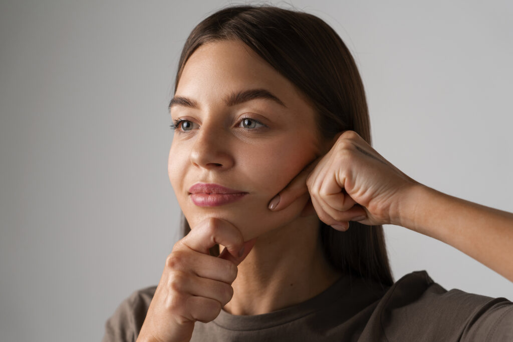 Freepik imagem: Retrato de jovem praticando ioga facial para jovens.